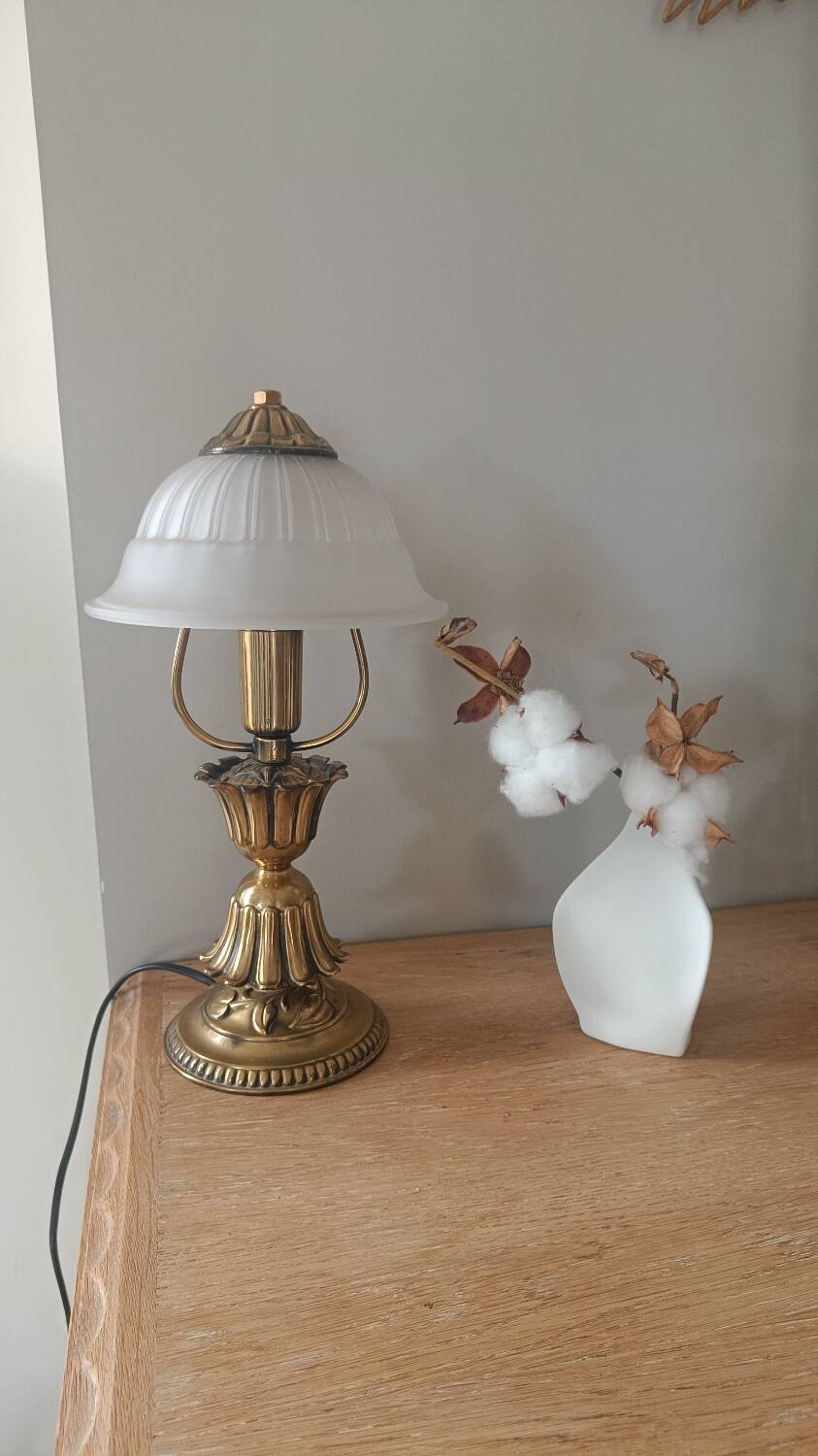 Vintage lamp in metal with brass finish and frosted opaline glass – 2 available