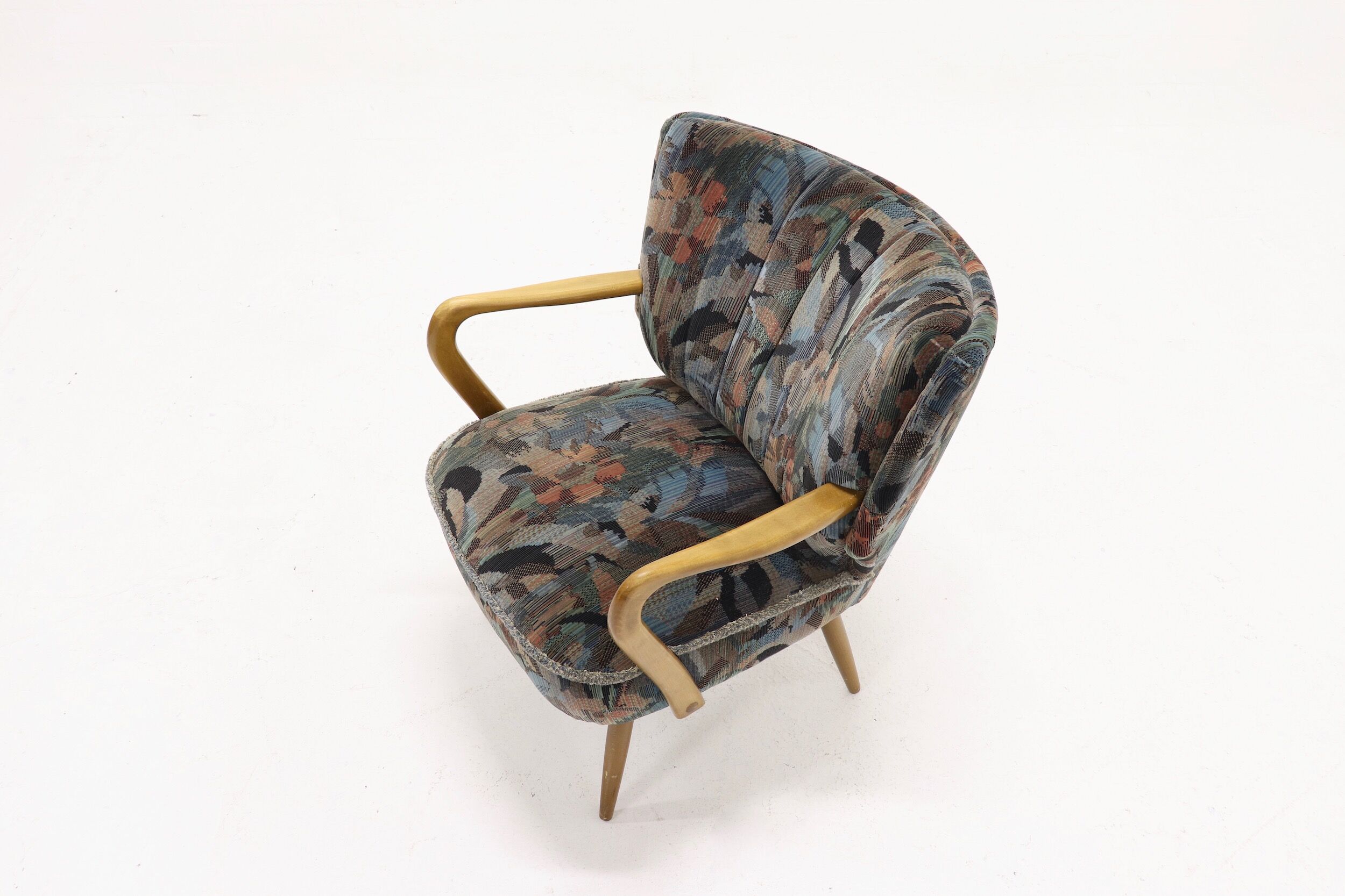 Set of 2 cocktail armchairs with floral upholstery 1950s