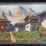 Alpine Village Antique oil painting