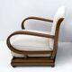 Pair of Art Dèco Italian Walnut and Velvet Armchairs and Two Ottomans, 1920