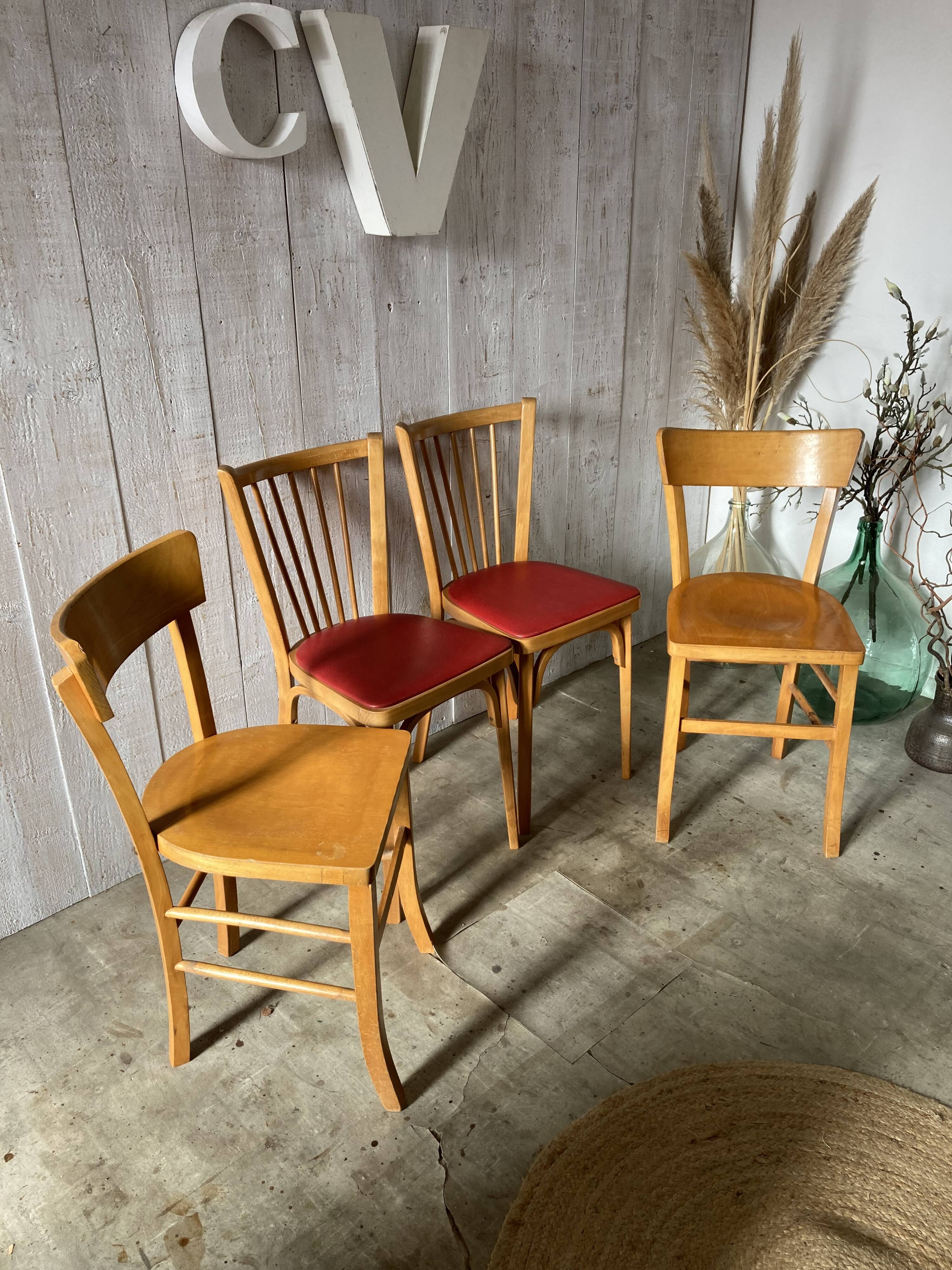 Set of 4 mismatched bistro chairs