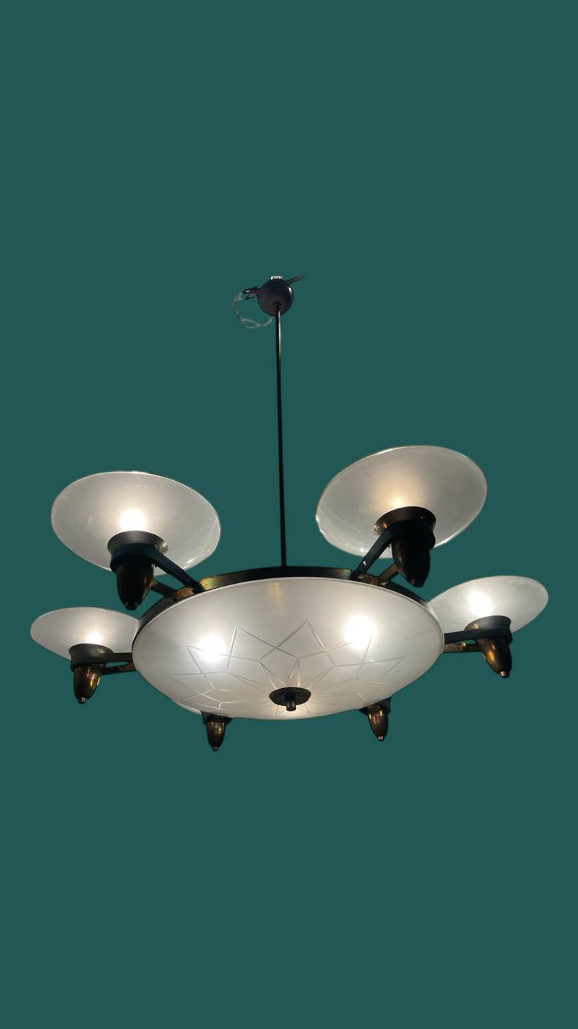 Large Art Deco Bronze Chandelier 1950’s