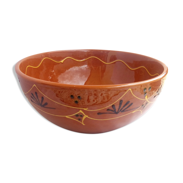 Saladier rouge terracotta à motifs noirs et jaunes