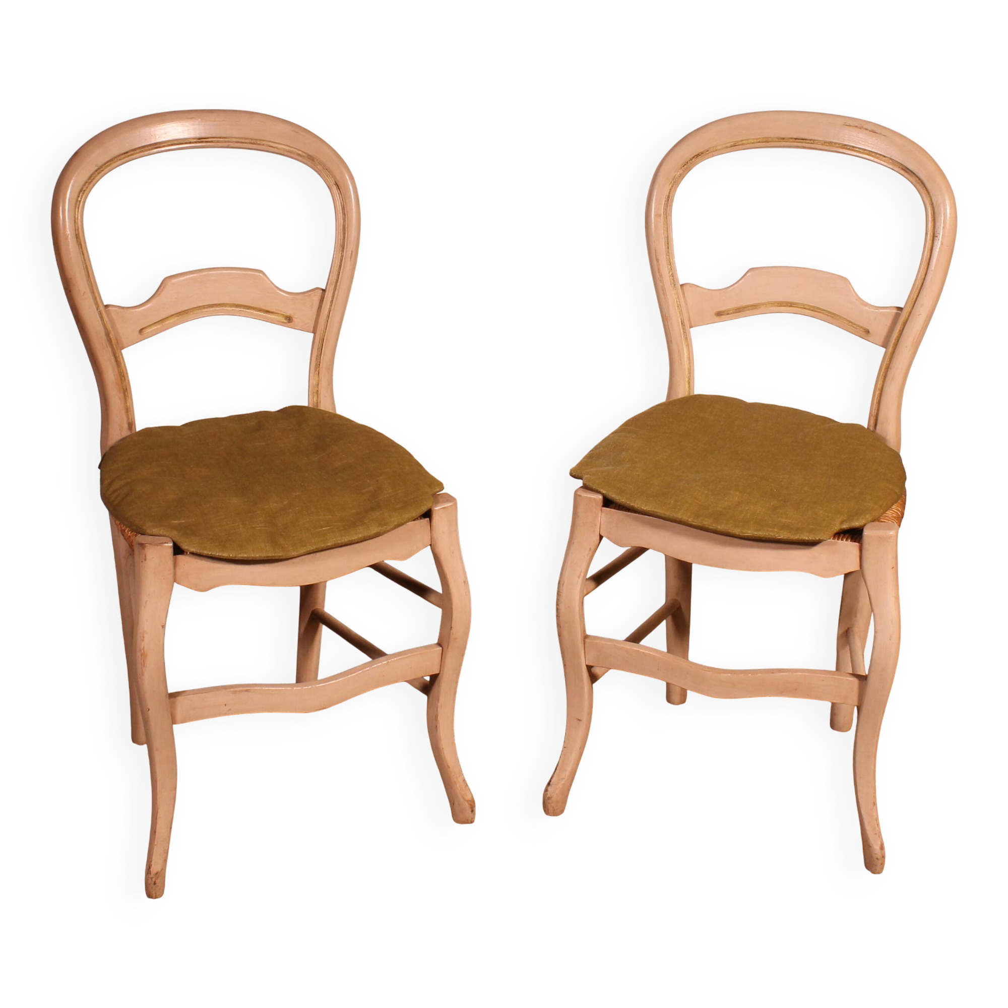 2 chaises paillées en bois polychrome