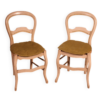 2 chaises paillées en bois polychrome