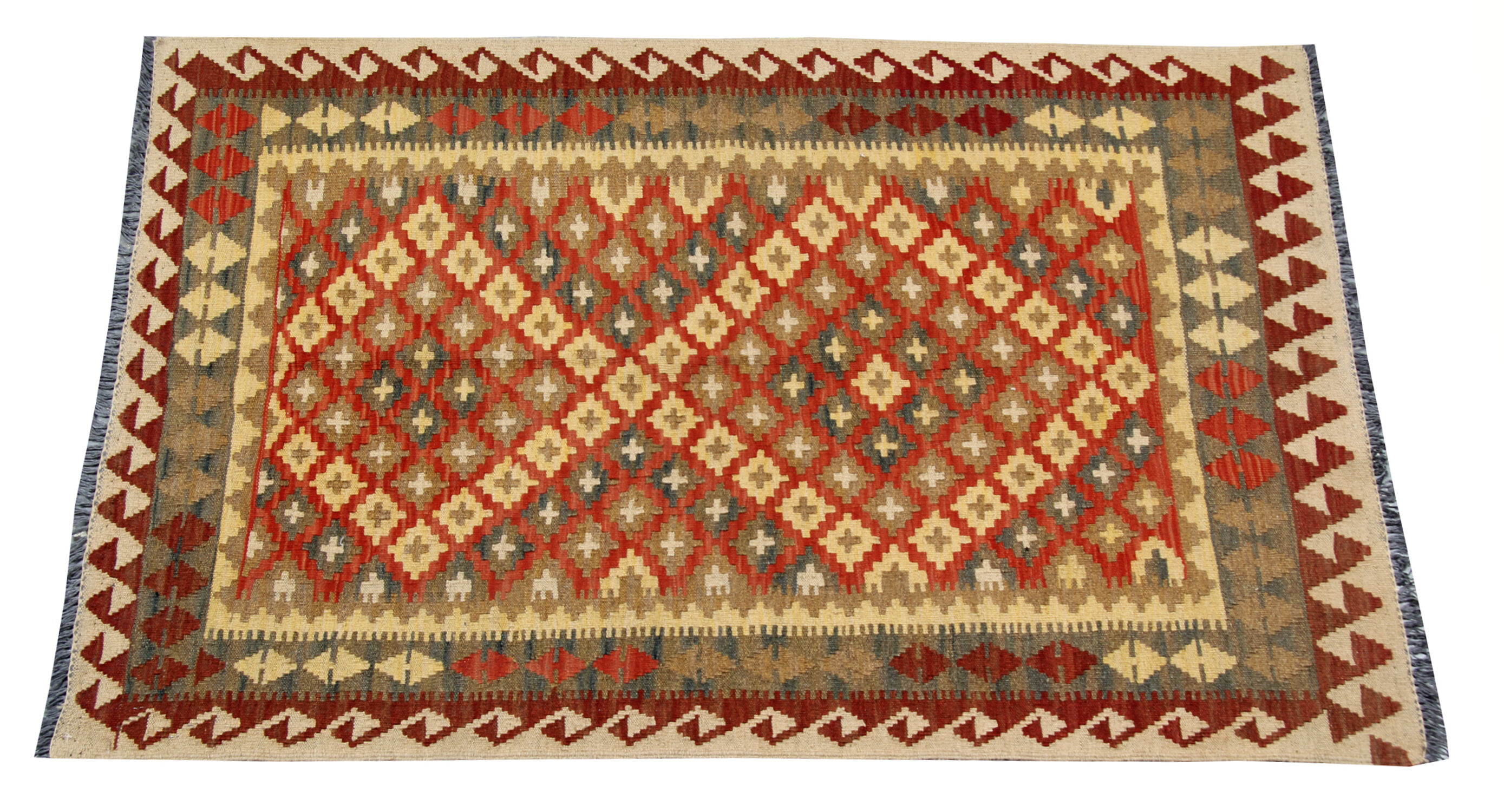 Handwoven geometric wool rug afghan kilim flatwoven carpet- 102x165cm