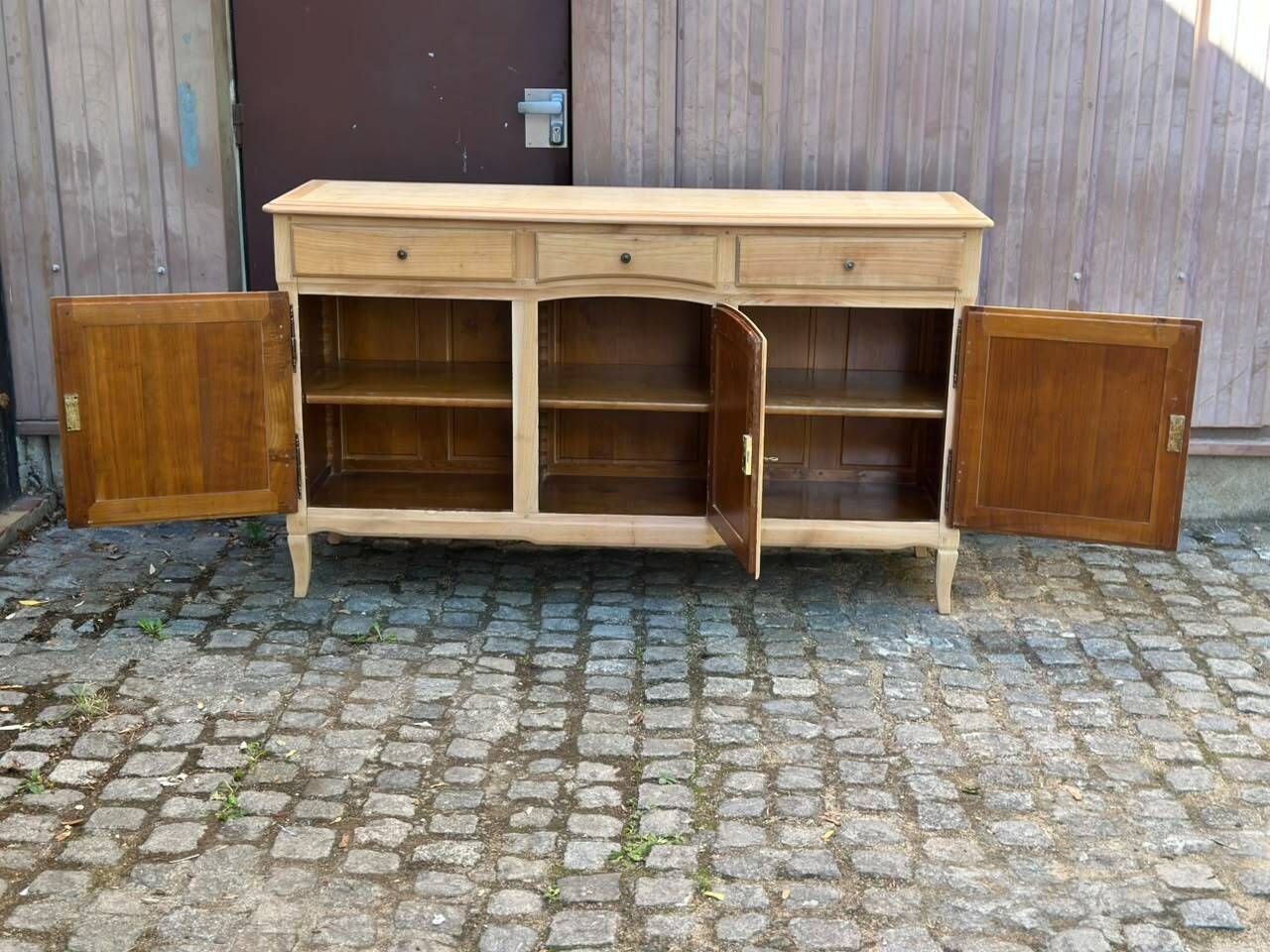 Louis XV buffet stripped in solid cherry wood 1970 165cm