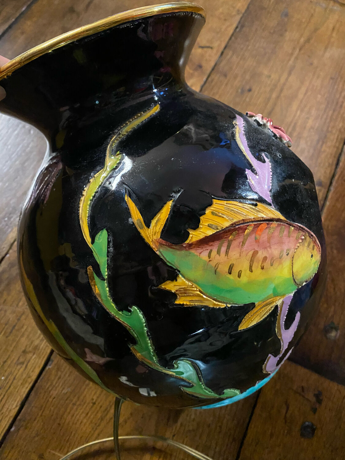 Vintage Vallauris aquarium fish table lamp