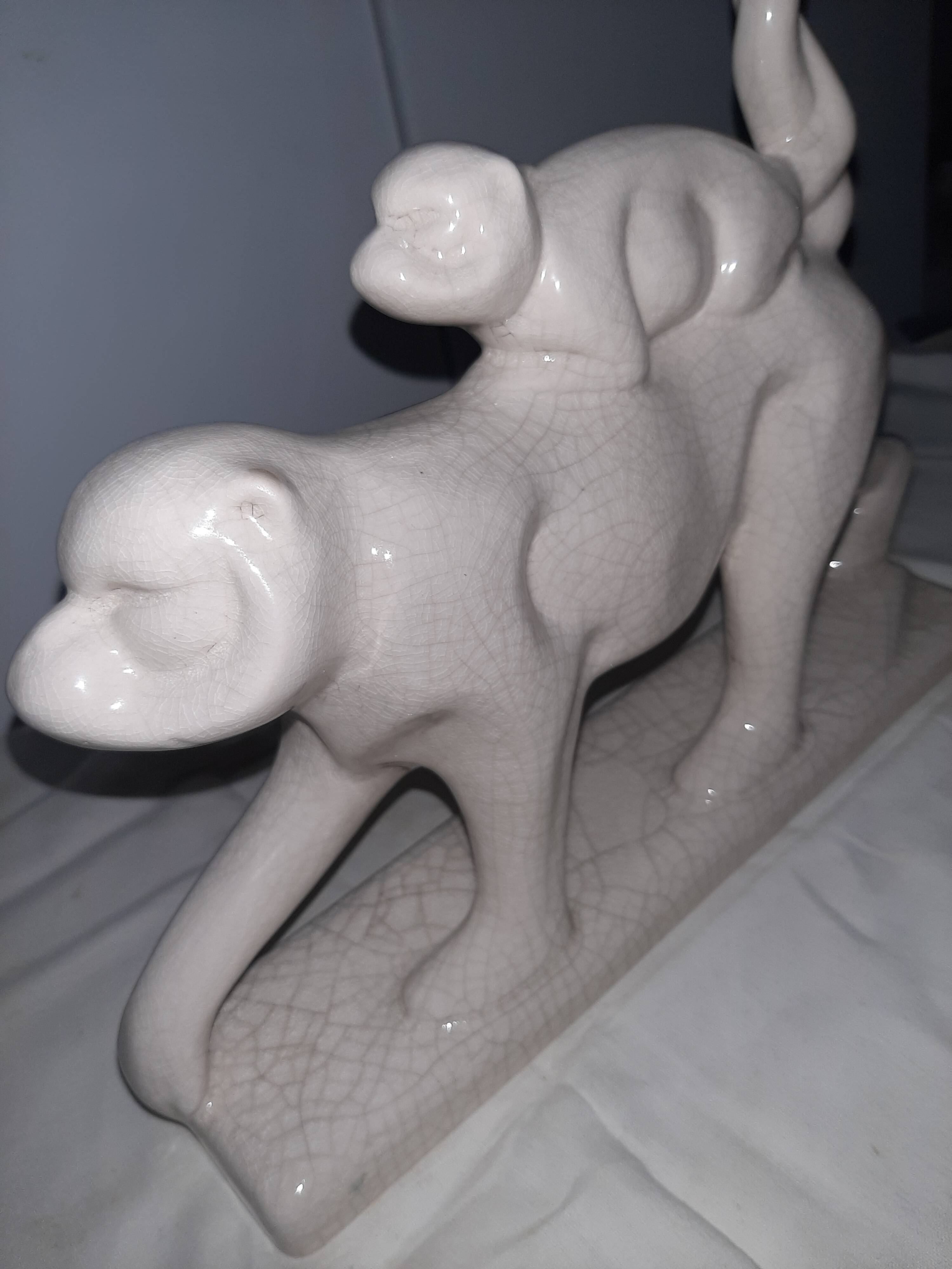 Art deco animal cracked ceramic sculpture La Louvière