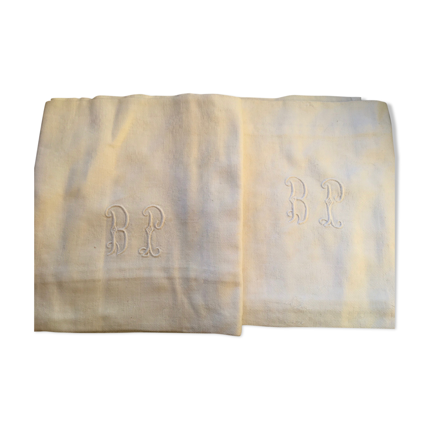 Pair of white monograms old towels