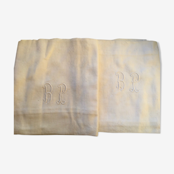 Pair of white monograms old towels