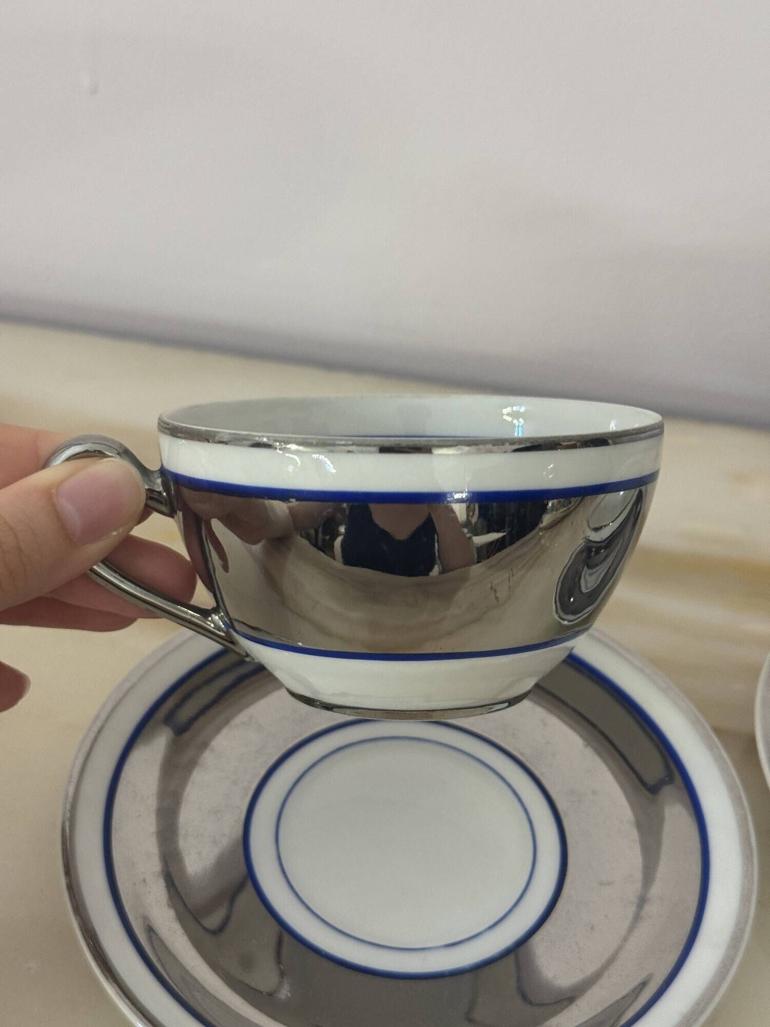 Set of 2 Limoges Chapus et Fils Porcelain Tea Cups and Saucers