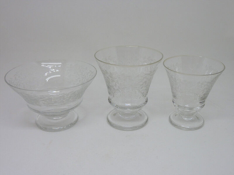 9 old glasses engraved with leaf decoration