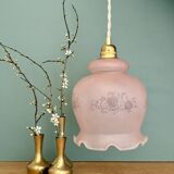 Suspension globe vintage en verre dépoli rose