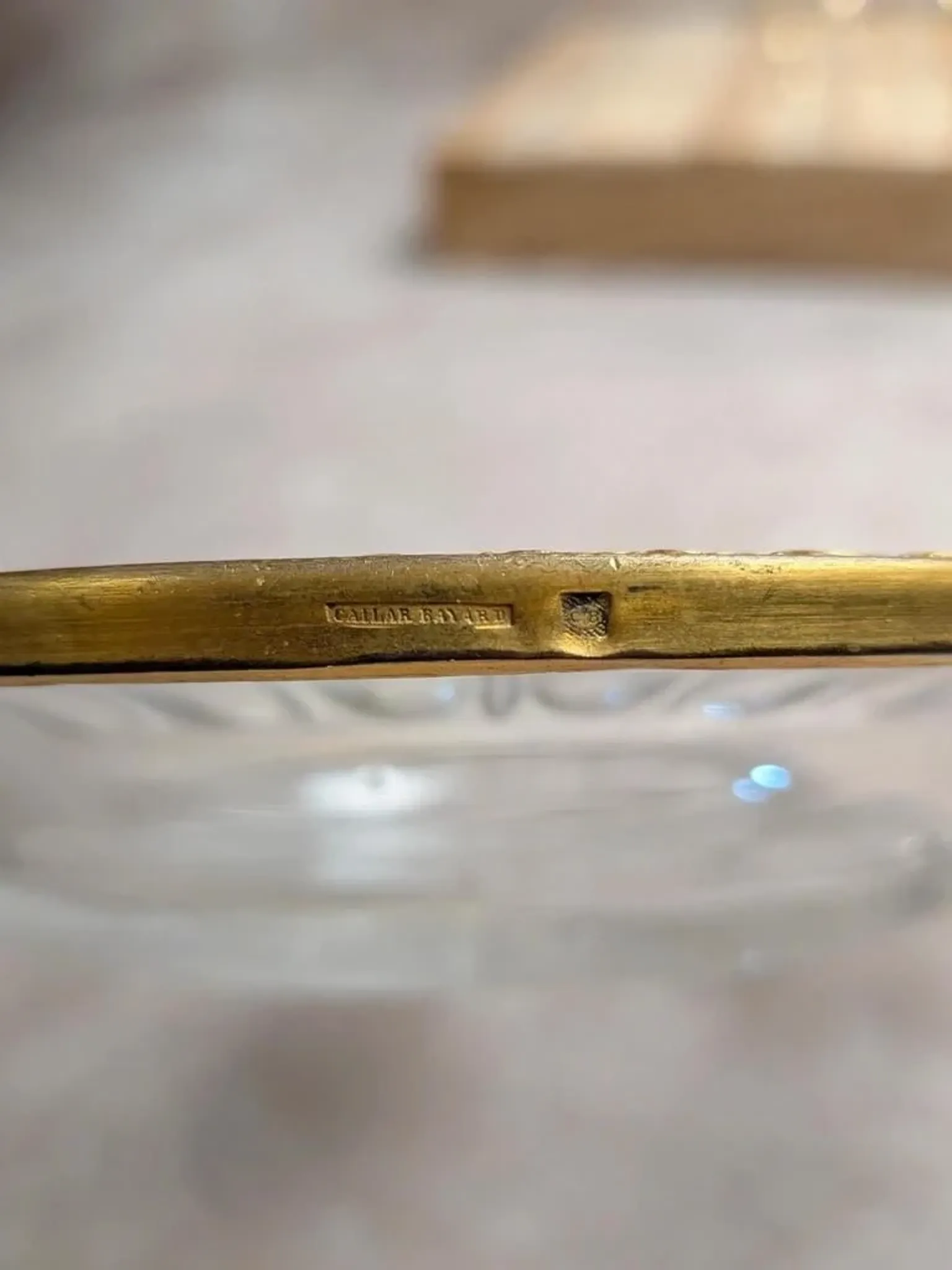 Antique cut glass plate – Gilded metal mount Cailar-bayard – French silversmithing