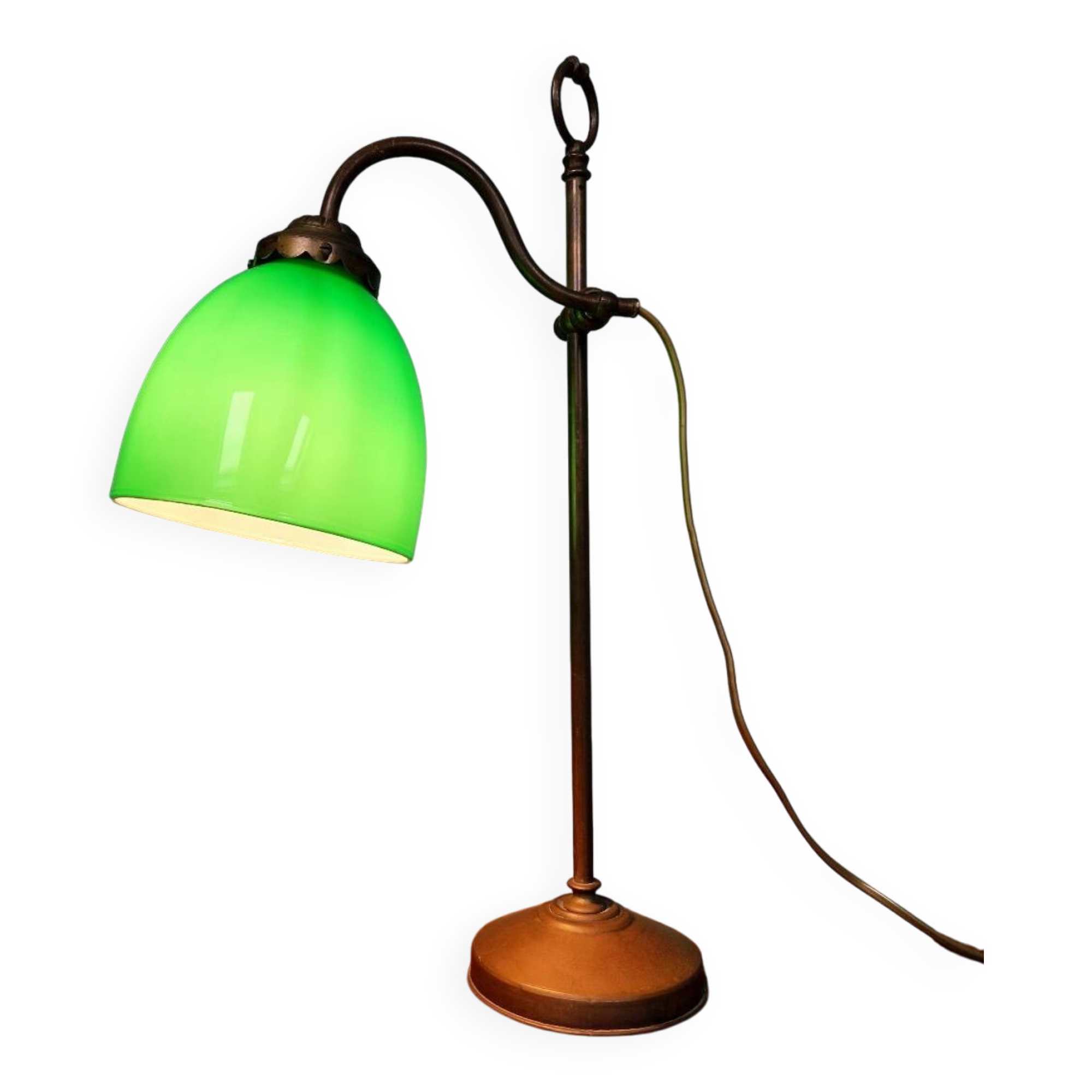 Art Deco brass and green opaline desk lamp, 1920-30