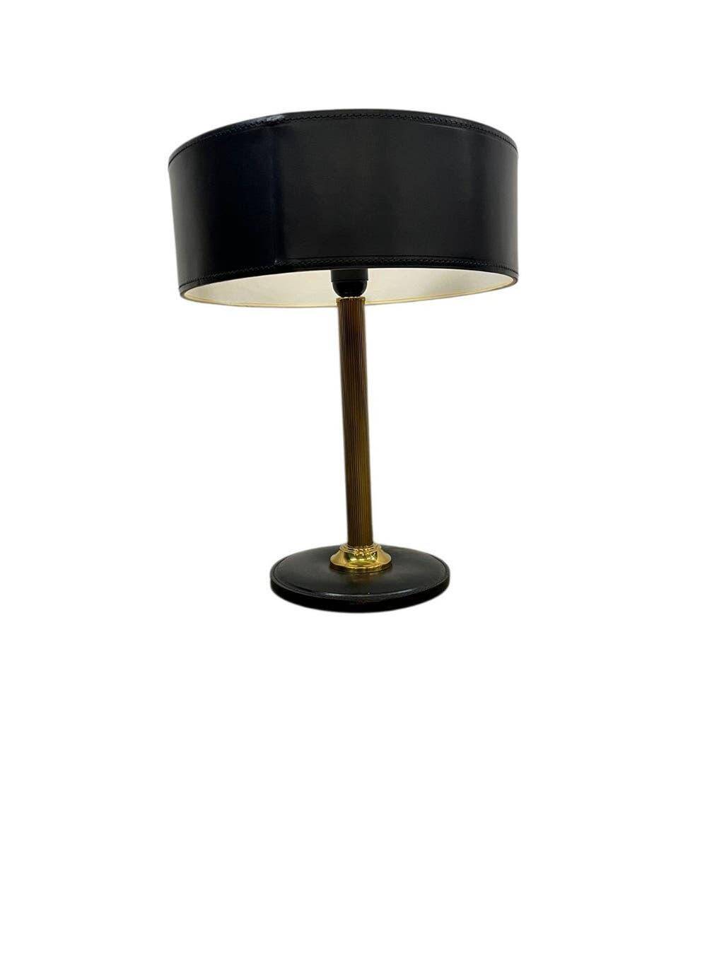 Lampe de table vintage noire avec pied en cuir