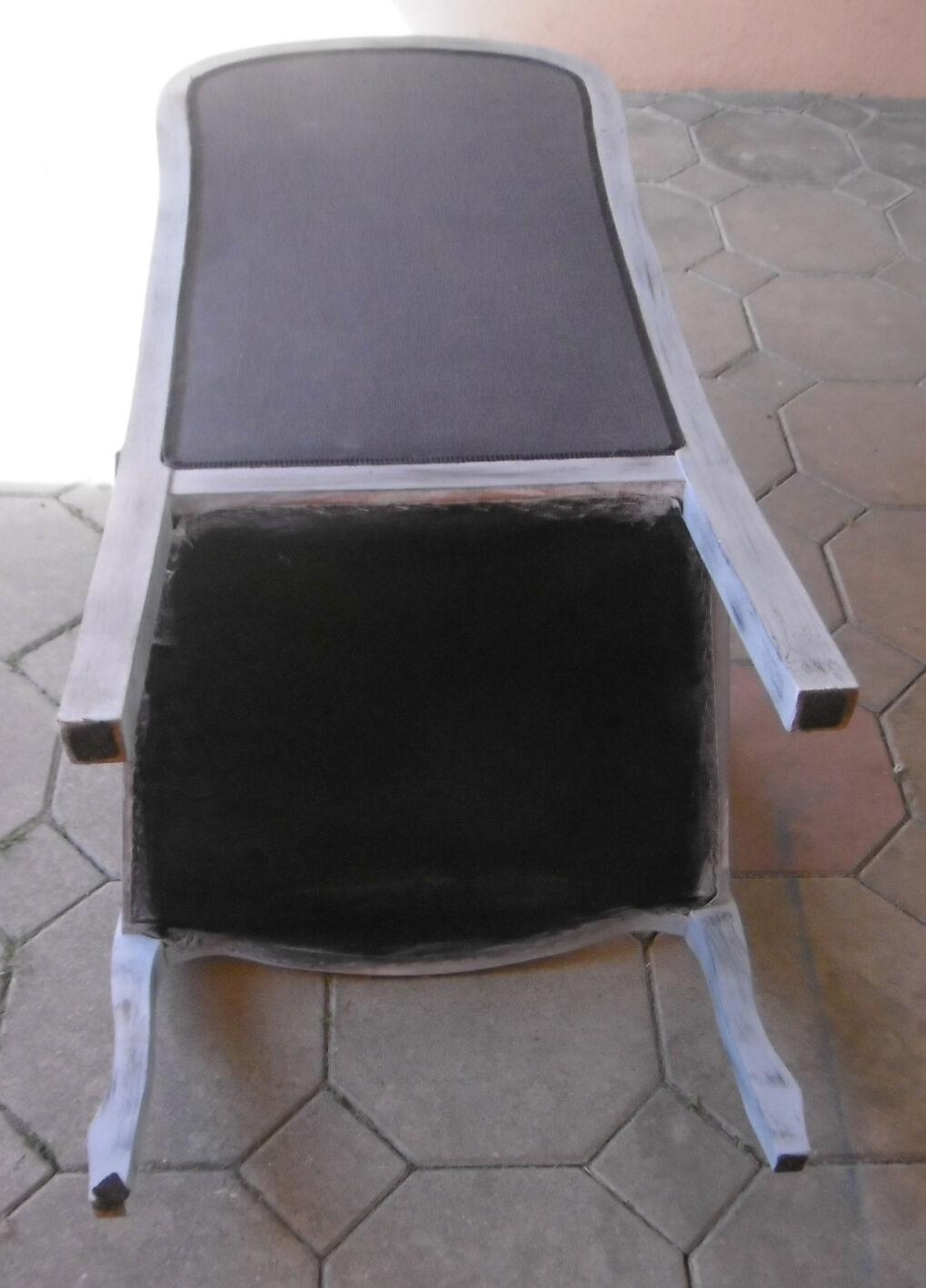 GREY PATINATED VOLTAIRE ARMCHAIR AND ANTHRACITE FABRIC