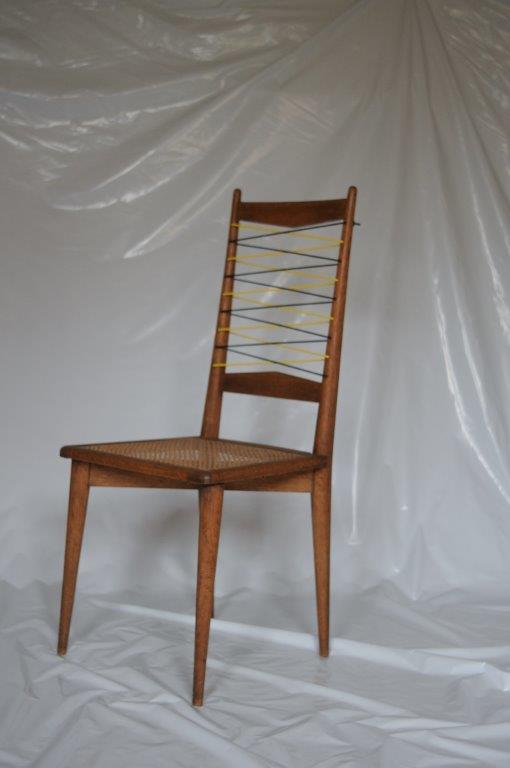 Chaises 1950 chêne, cannage et scoubidou