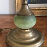 Art Deco bedside lamp with tulip and part of the foot in speckled green glass paste