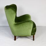 Fauteuil danois en velours vert, années 1950