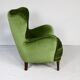 Danish lounge chair in green velvet, 1950s