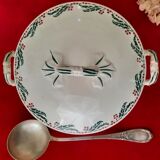 Flat, dessert, hollow plates and tureen in old earthenware