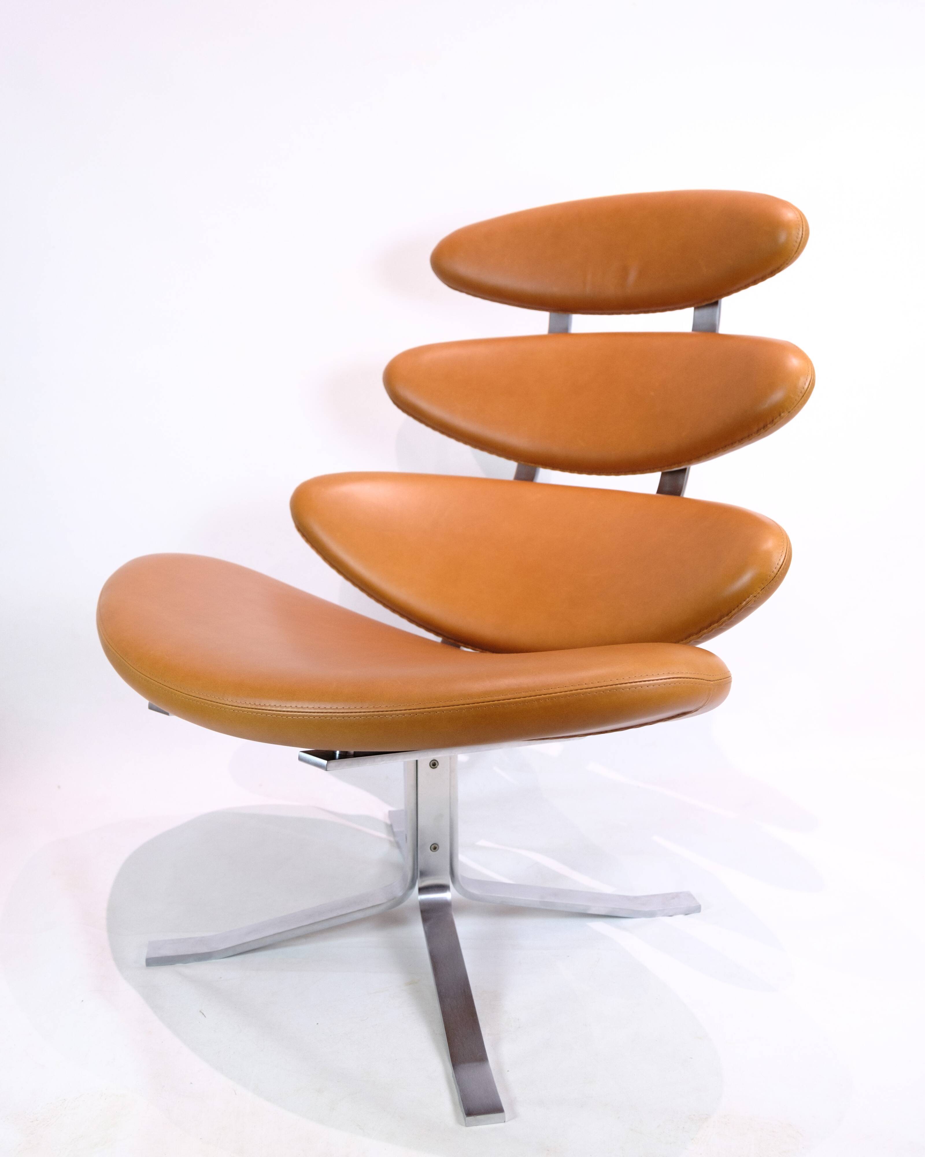 Corona Lounge Chair With Stool Model EJ 5 Made In Walnut Elegance Leather By Poul M. Volther