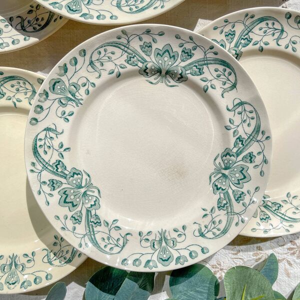 Lot de 6 Petites Assiettes Anciennes Terre de Fer ''Figuig'' – Longchamp XIXe