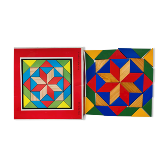 Game vintage painted wooden mosaic