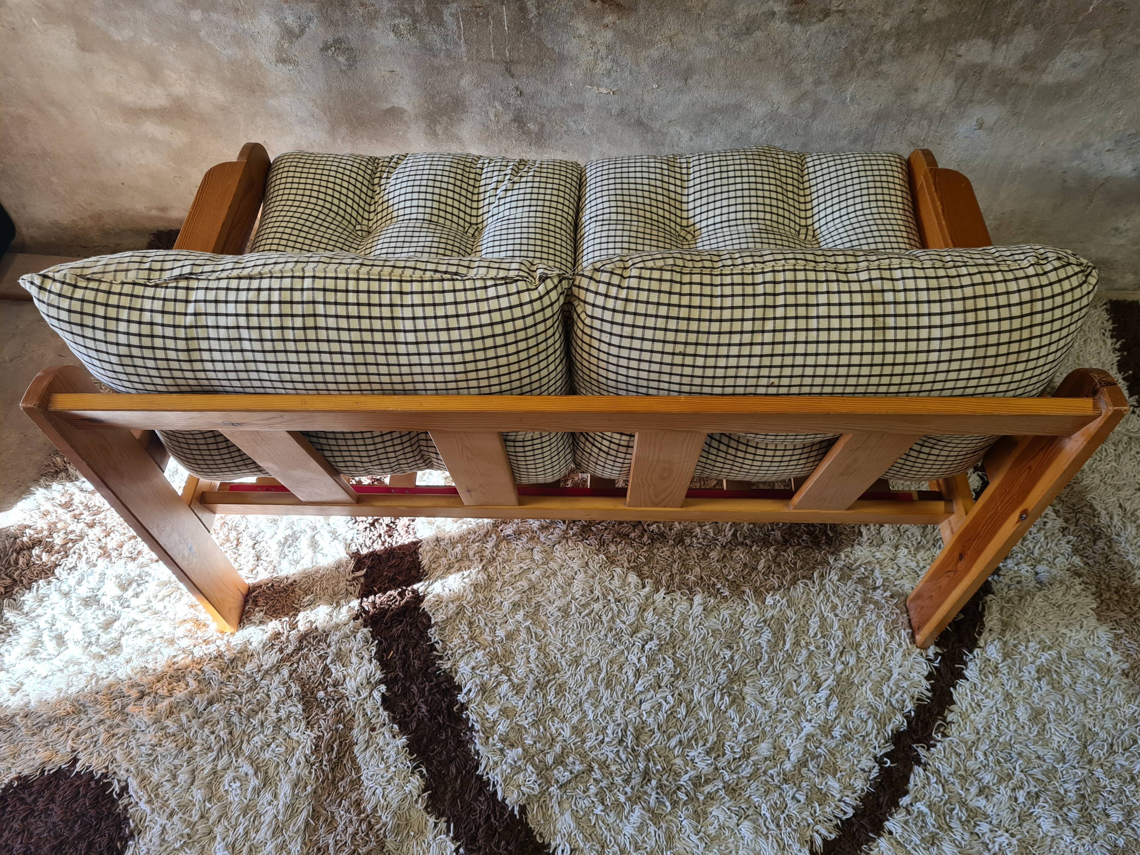 Pine sofa two places 1960 Vintage