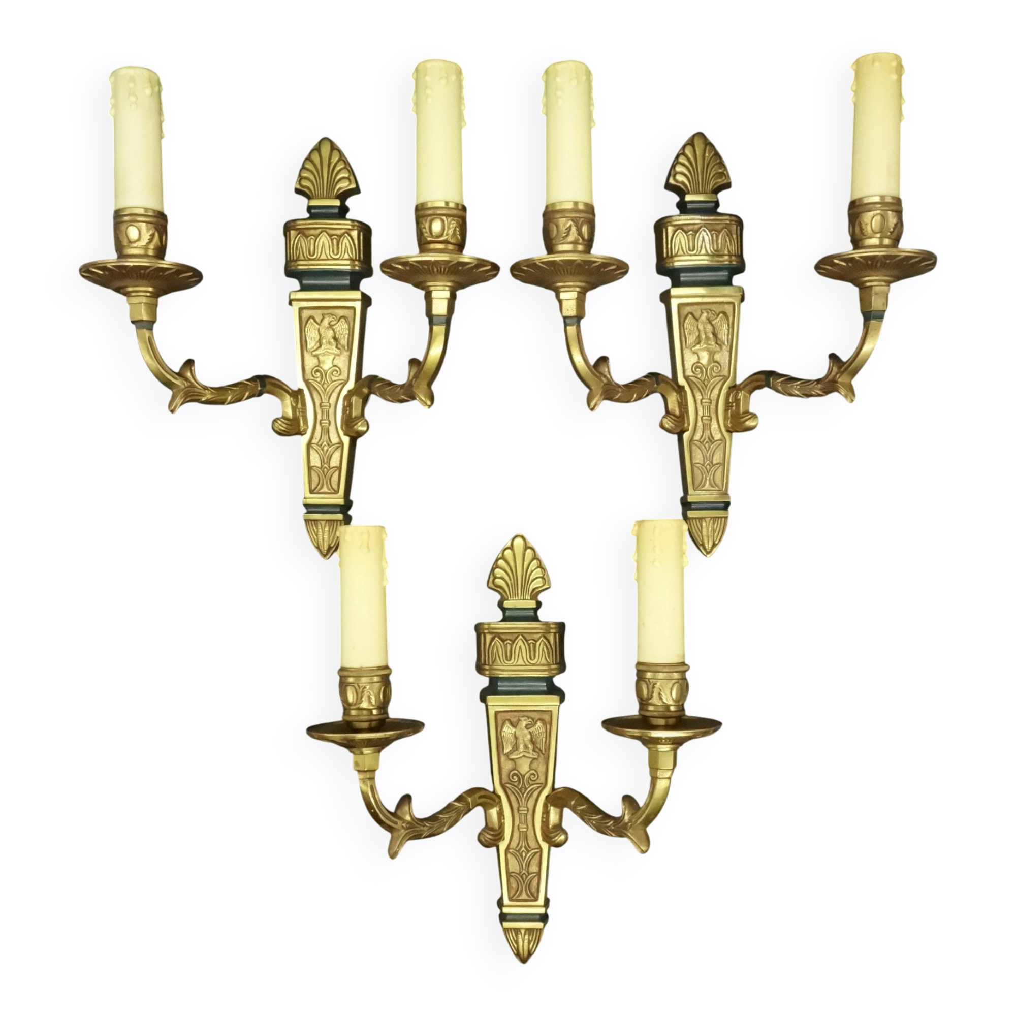 Set of 3 eagle appliques in Empire style - gilded bronze and green patina.