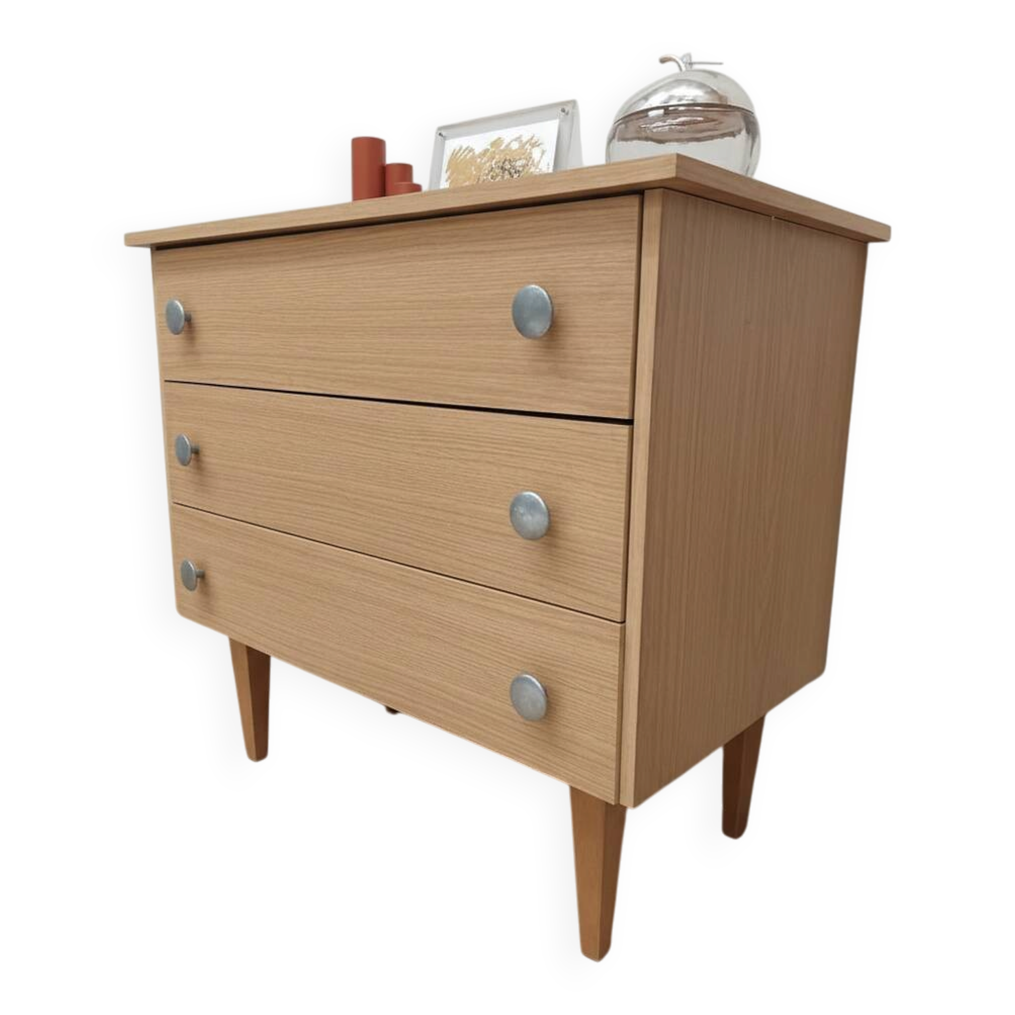 Vintage chest of drawers with silver handles