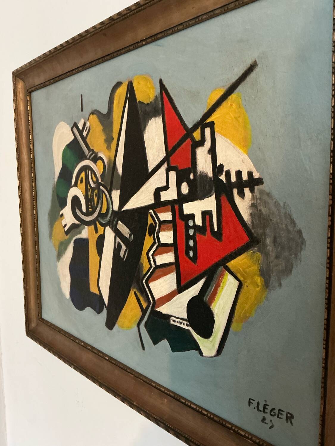 Peinture géométrique abstraite – Signée – Huile sur panneau avec cadre vintage