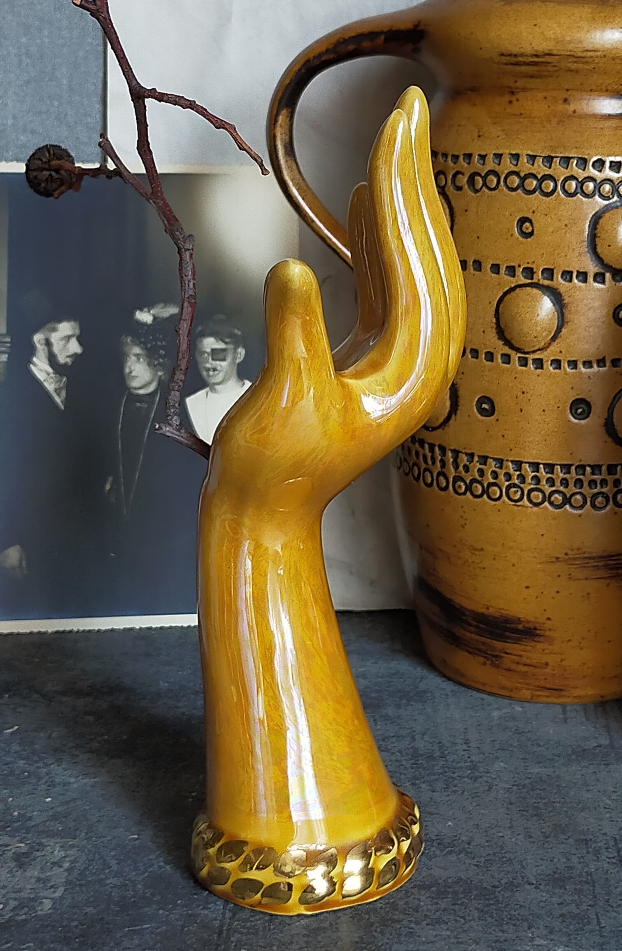 Soliflore baguier hand ceramic iridescent 50s