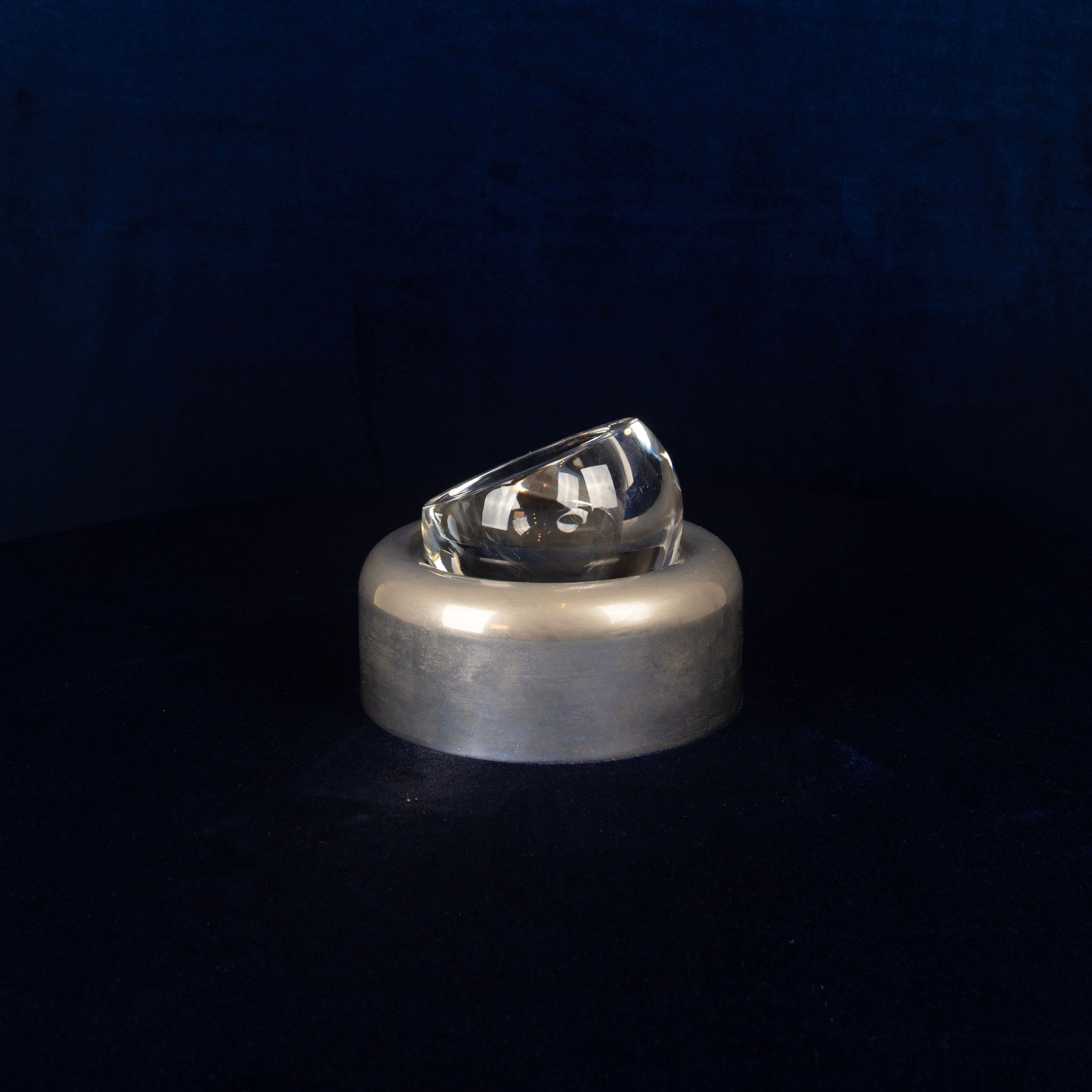 Joe Colombo Biglia Crystal and Metal Ashtray for Arnolfo di Cambio Italy 1970