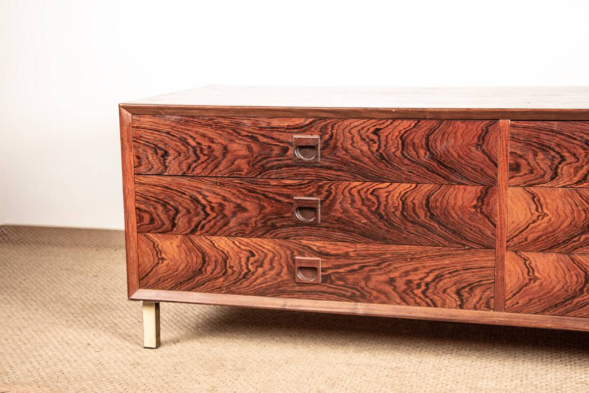 Danish low chest of drawers in rosewood, 6 drawers, by Erik Brouer 1960.