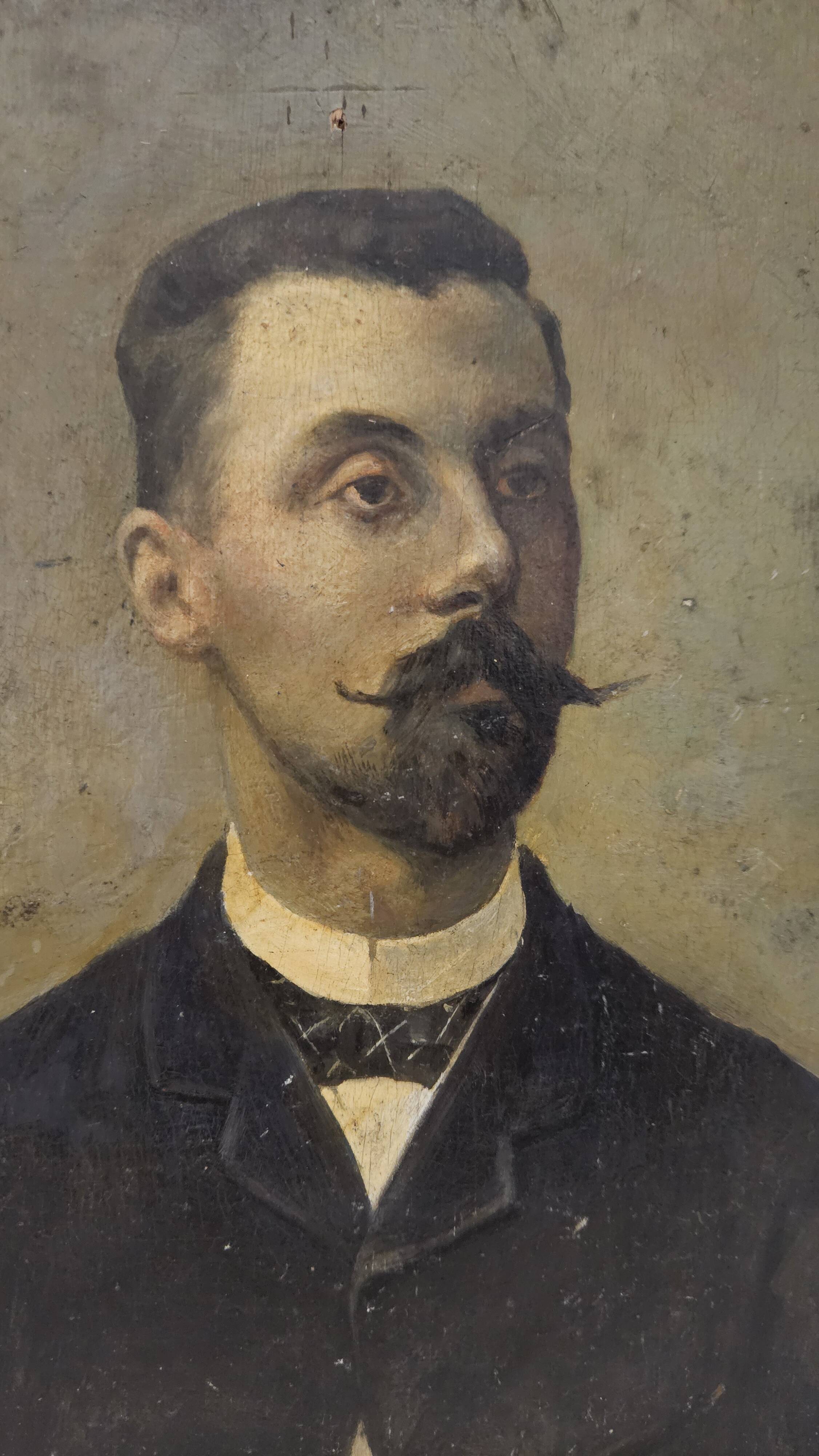 Portrait huile sur panneau - Homme à la moustache