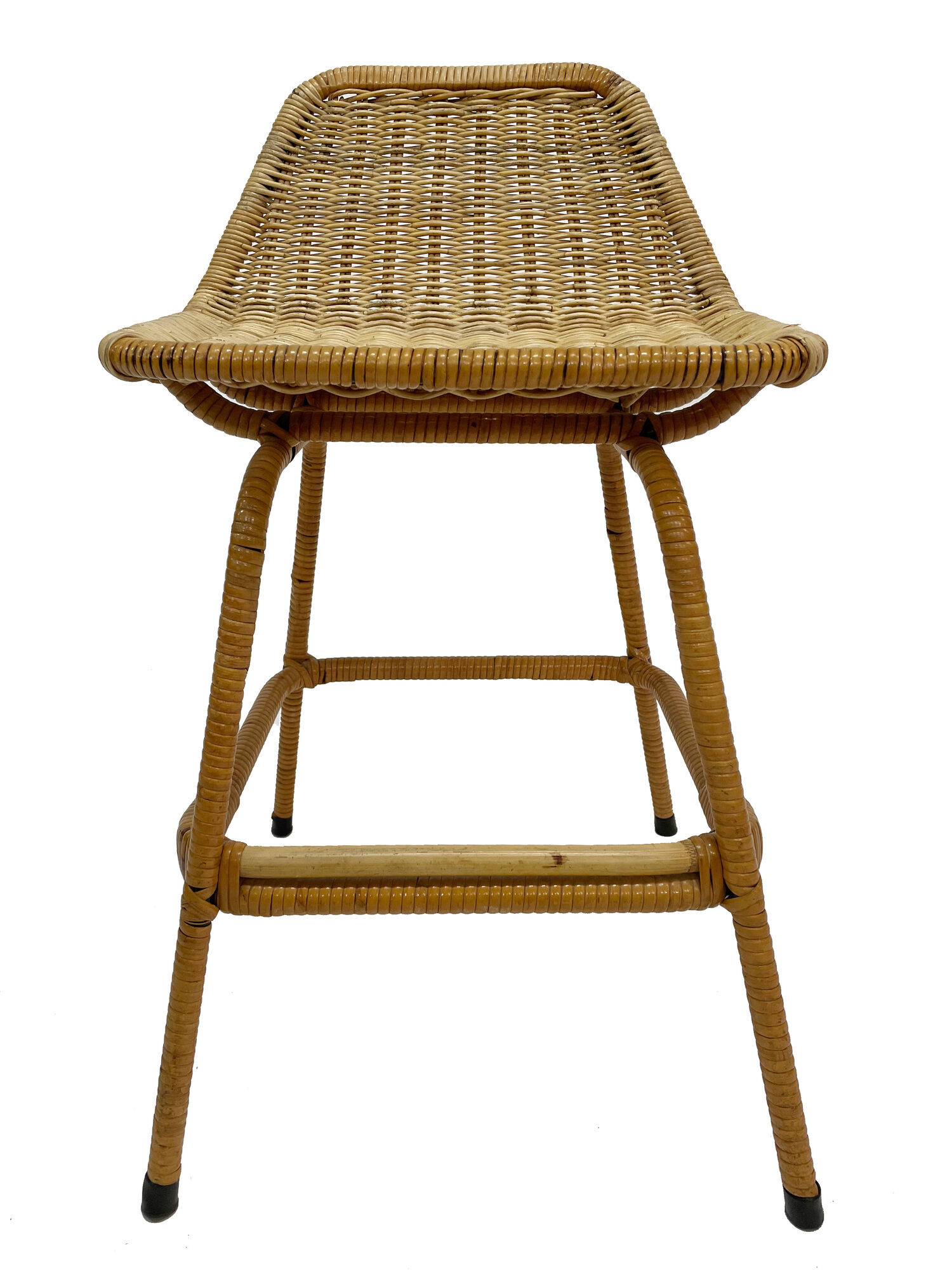 Suite of six vintage bar stools in rattan design Rohe 1960