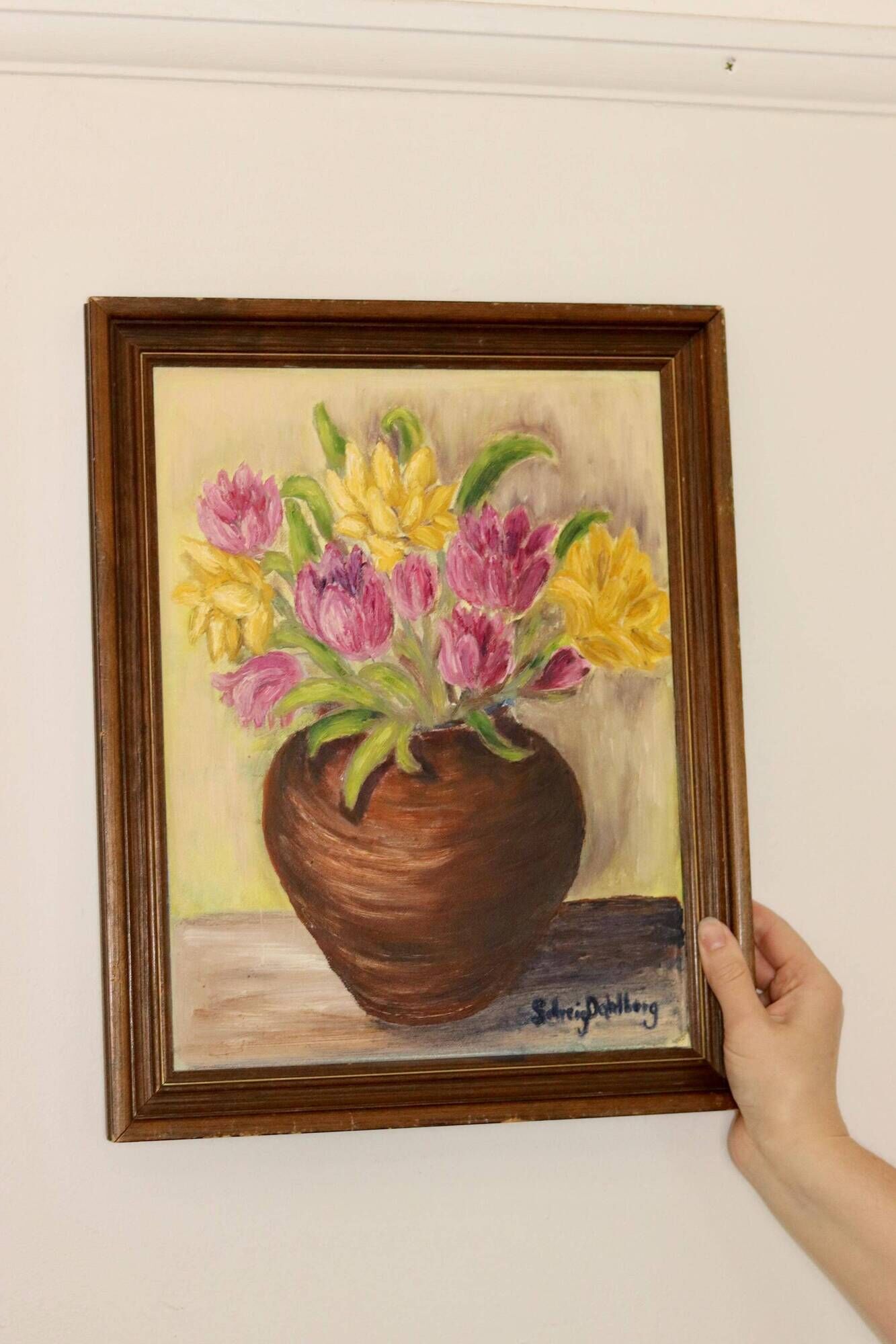 Original Swedish Mid-Century Oil on Panel " Still Life" by Solveig Dahlberg - Vintage & Framed