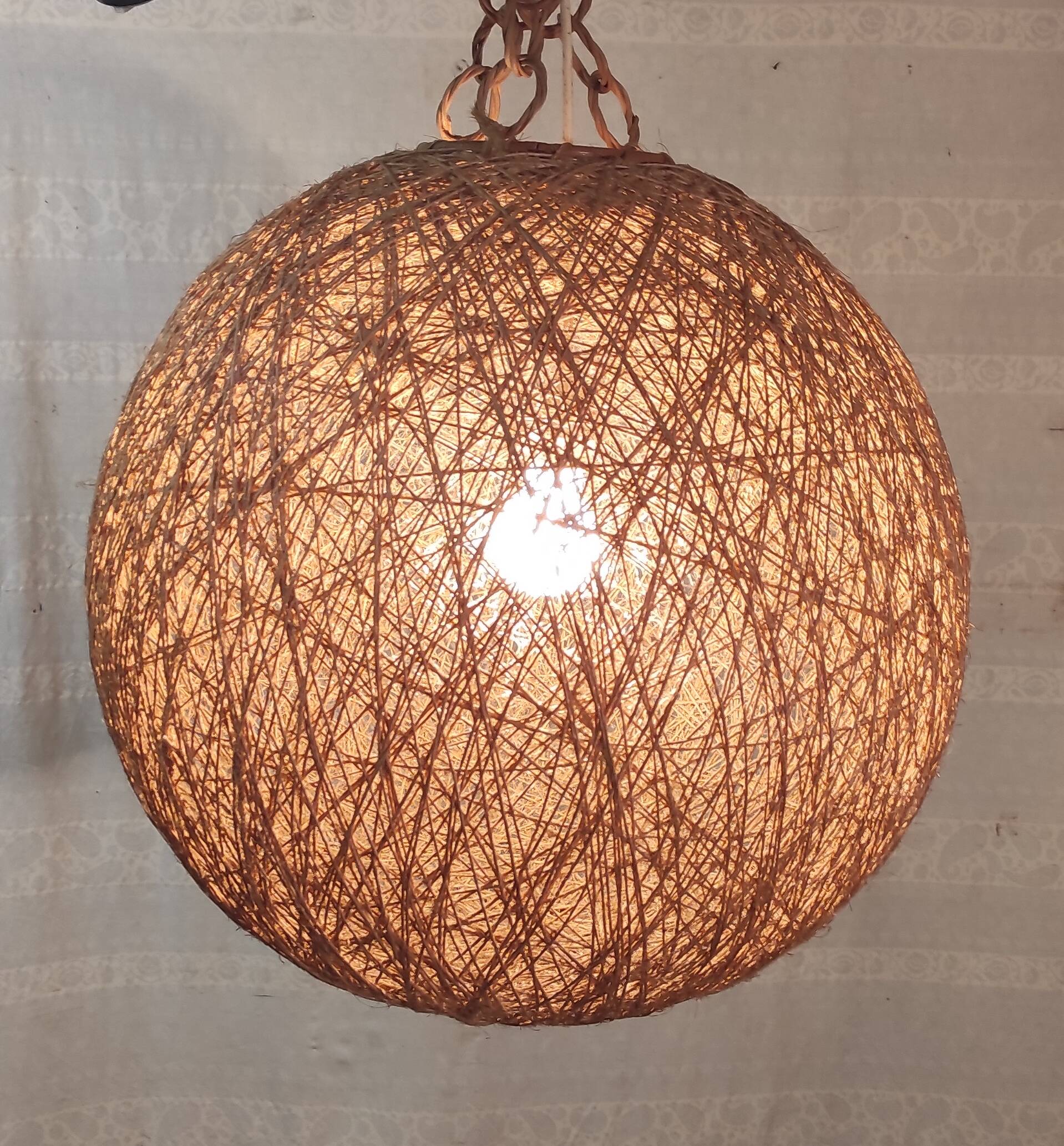 XL lampshade ball in hemp rope and rattan - 1970s