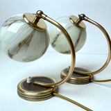 Pair of vintage lamp art deco bauhaus, 30s, marbled glass brass