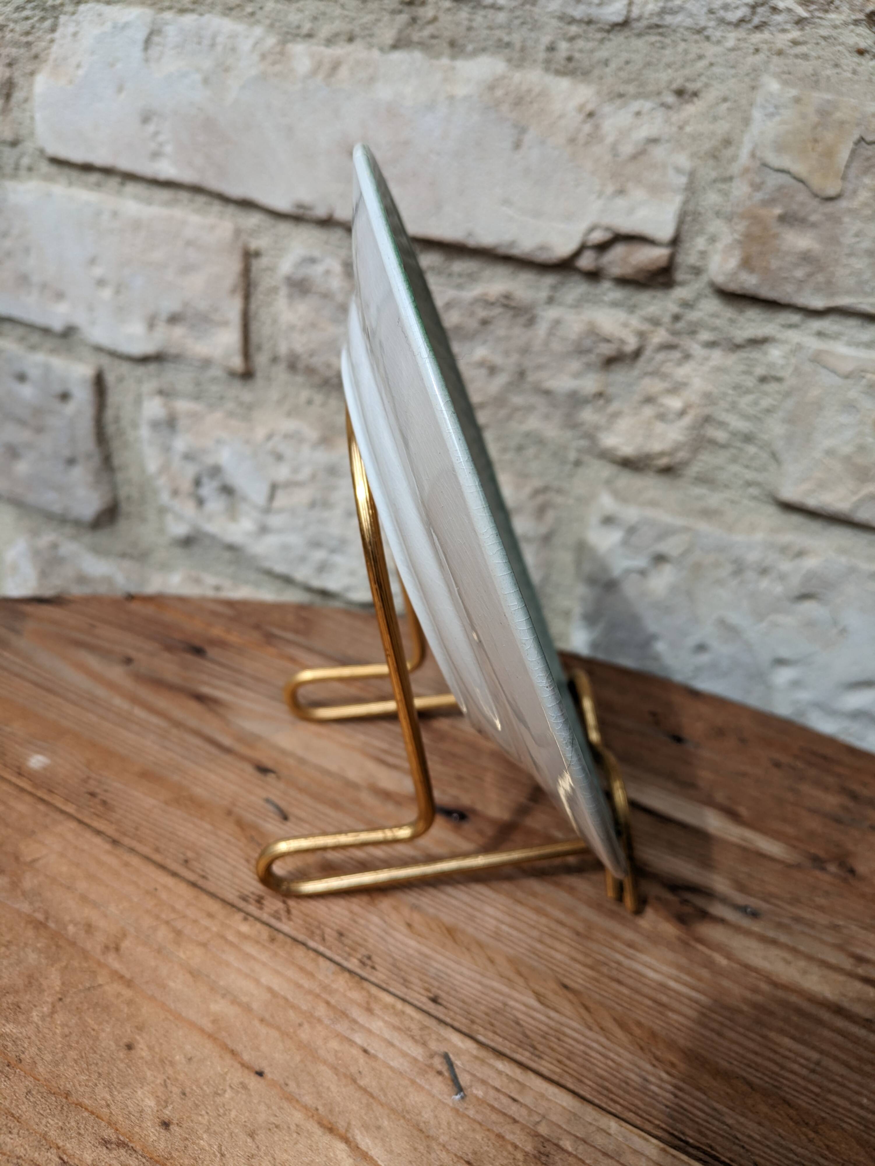 Old barbotine plate with plum motif Saint Amand Hamage