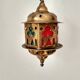 Suspension lantern in moucharabieh brass, colored windows