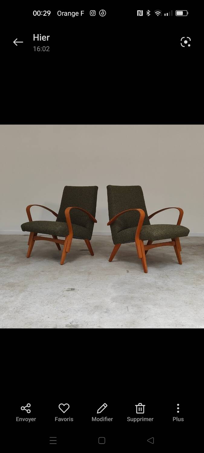 Pair of lounge chairs restored by Frantisek Jirak for Tatra