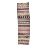 3x10 Pastel Pink & Brown Striped Kilim Runner Rug, 90x315Cm