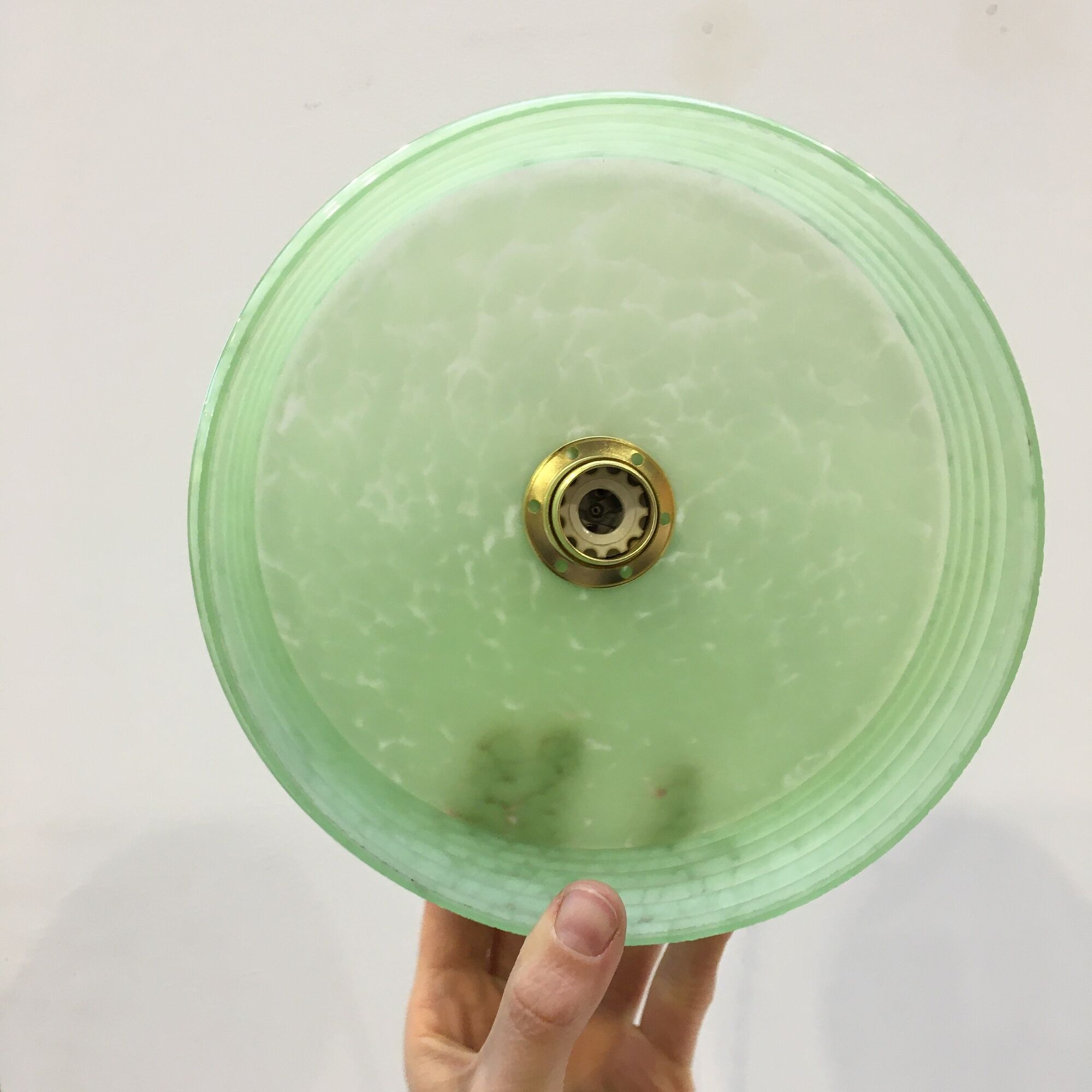 Pair of Art Deco pendant lamps in green Clichy glass