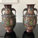 Pair of bronze baluster vases "meiji"