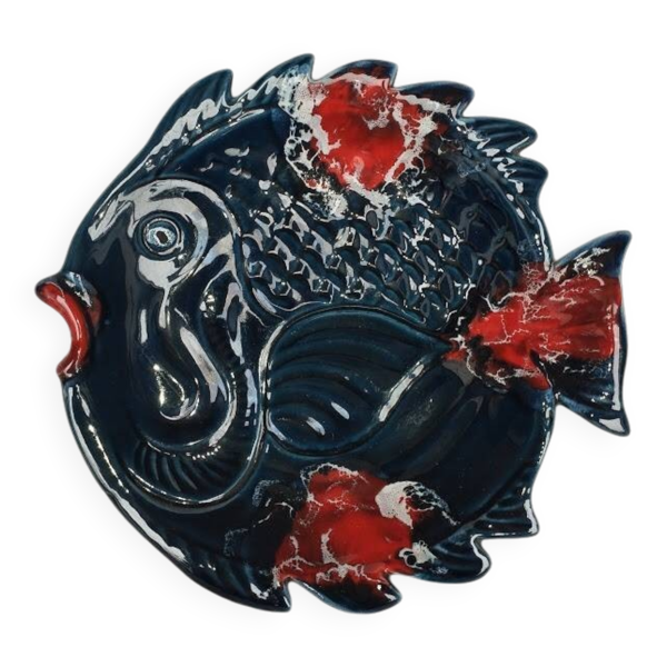 Plat poisson vintage Vallauris – Céramique – 45 cm – Années 60