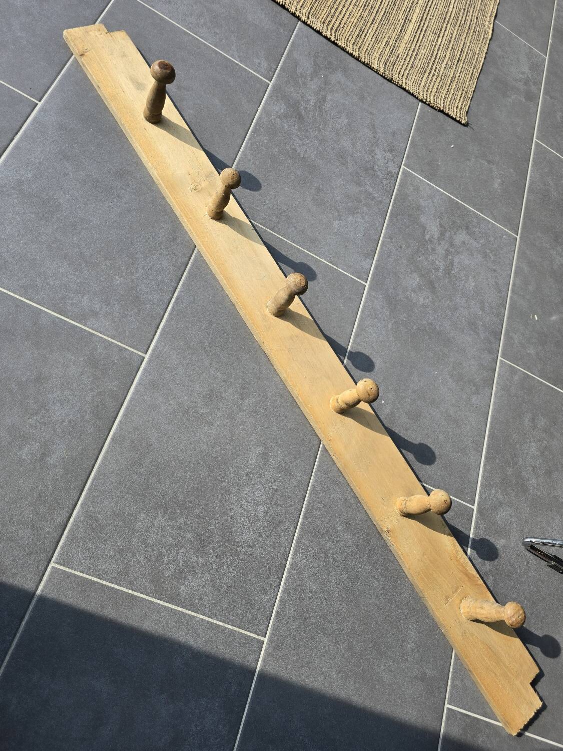 Antique wooden coat rack with 6 hooks